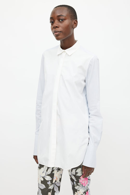 Celine White 
Blue Stripe Long Shirt