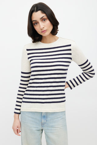 Celine Cream 
Navy Striped Knit Zip Sweater