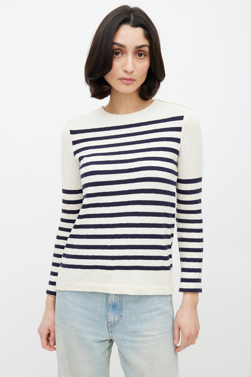 Celine Cream 
Navy Striped Knit Zip Sweate