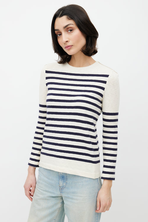 Celine Cream 
Navy Striped Knit Zip Sweate