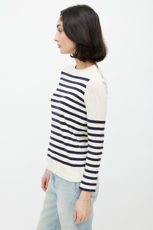 Celine Cream 
Navy Striped Knit Zip Sweate