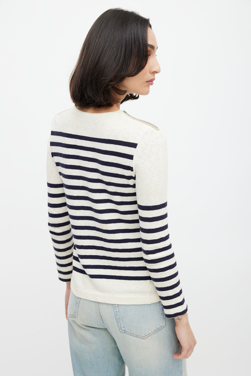 Celine Cream 
Navy Striped Knit Zip Sweate