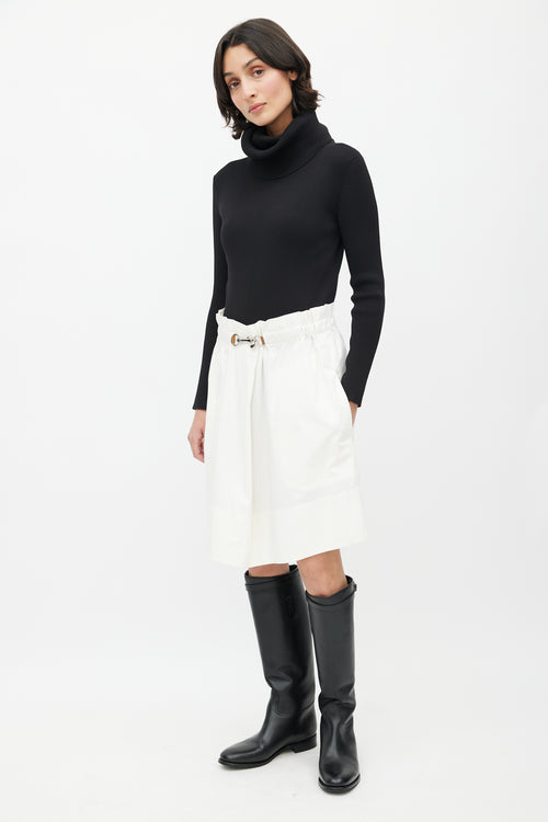 Celine White Flared Clasp Skirt