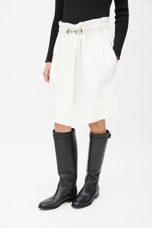 Celine White Flared Clasp Skirt