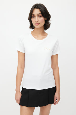 Celine White 
Gold Embroidered Logo T-Shirt