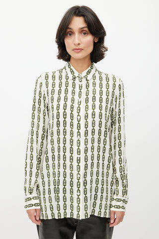 Celine White 
Green Chain Triomphe Shirt