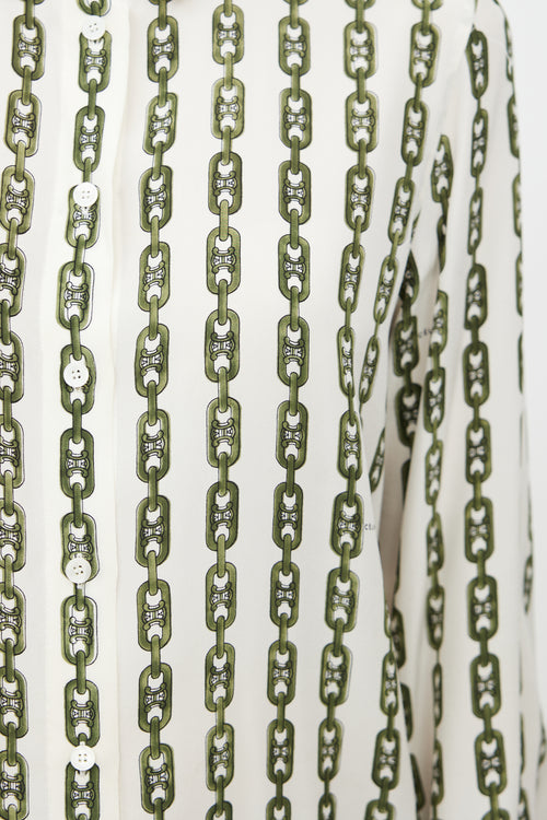 Celine White 
Green Chain Triomphe Shirt