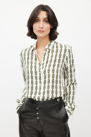 Celine White 
Green Chain Triomphe Shirt