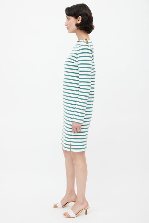 Celine White 
Green Striped Dress