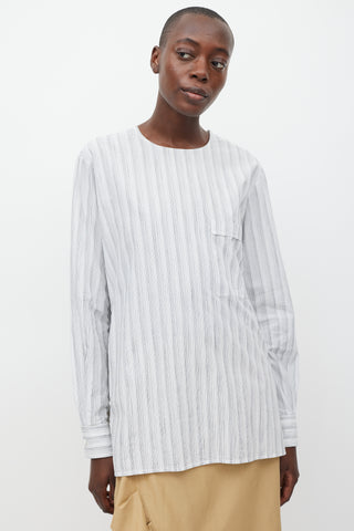 Celine White 
Grey Striped One Pocket Top