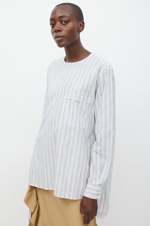 Celine White 
Grey Striped One Pocket Top