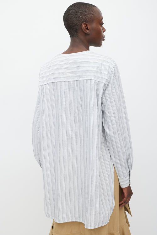 Celine White 
Grey Striped One Pocket Top