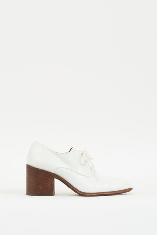 Celine White Leather Pointed Toe Heeled Oxford