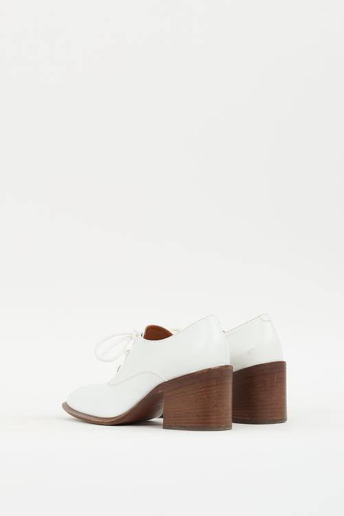 Celine White Leather Pointed Toe Heeled Oxford