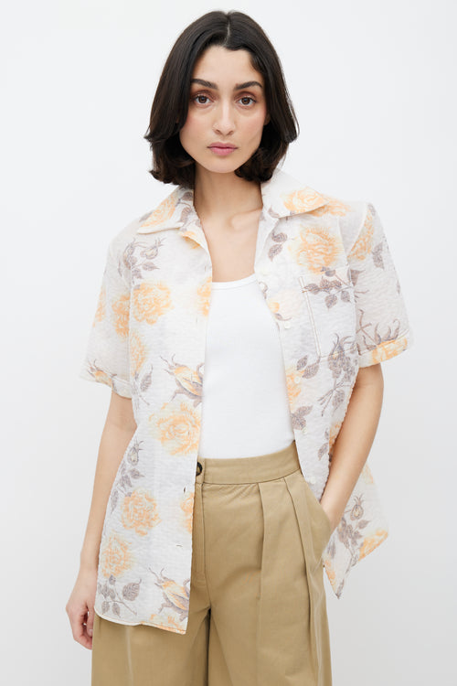 Celine SS 2017 Beige Floral Button Up Shirt