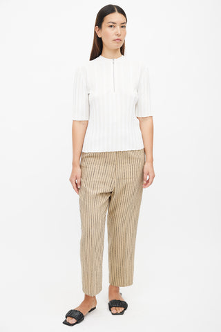 Celine White Silk Semi Sheer Ribbed Top