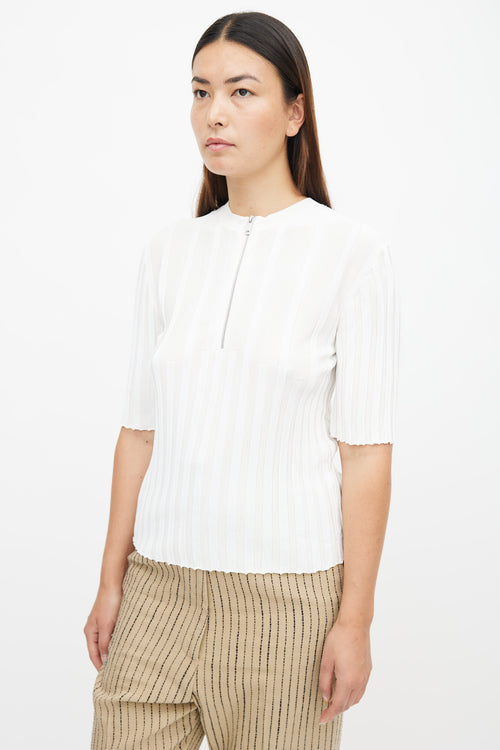 Celine White Silk Semi Sheer Ribbed Top