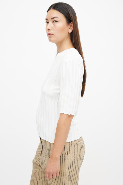 Celine White Silk Semi Sheer Ribbed Top