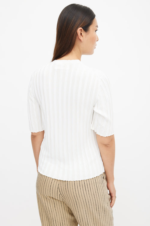 Celine White Silk Semi Sheer Ribbed Top