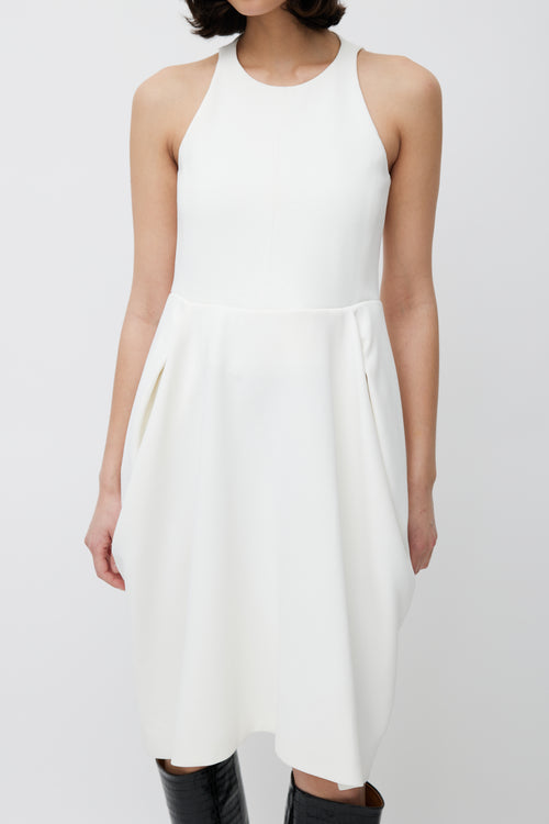 Celine White Pleated Sleeveless Dress