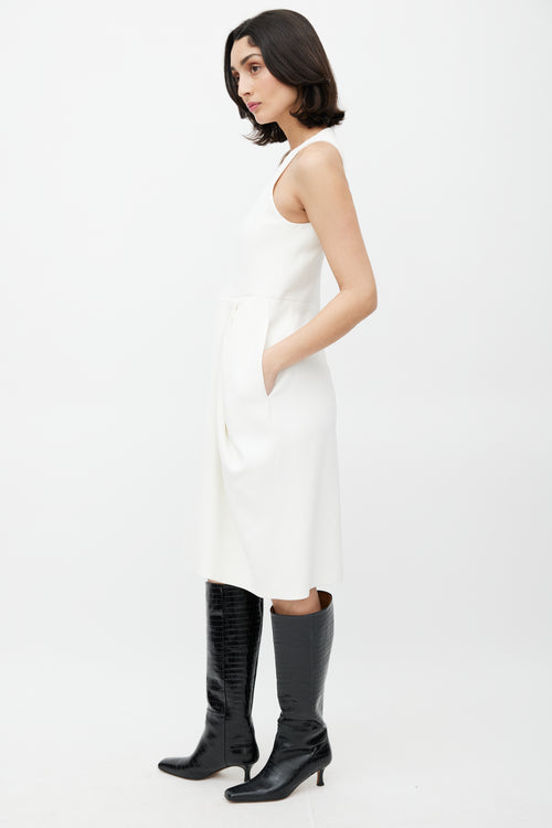 Celine White Pleated Sleeveless Dress