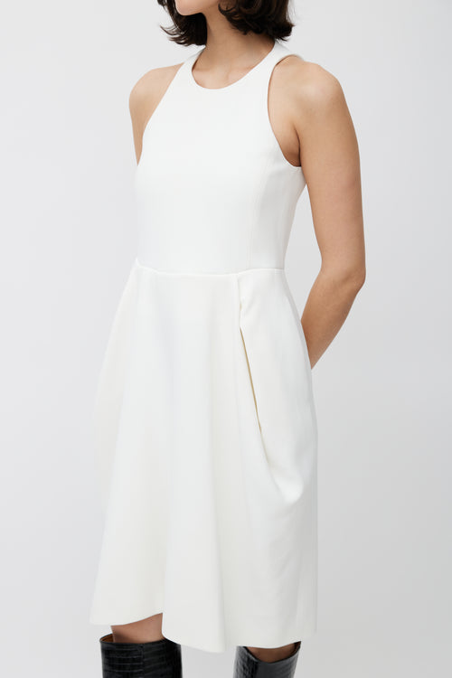 Celine White Pleated Sleeveless Dress