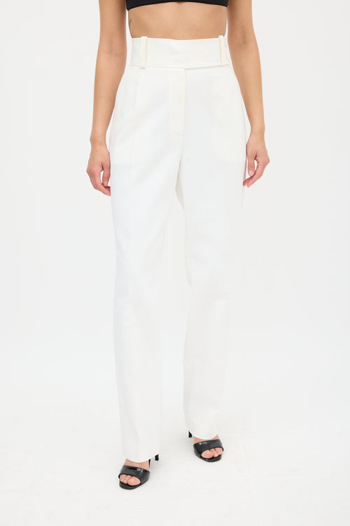 Celine White Tapered Pleated Trouser