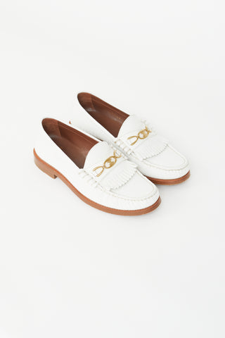 Celine White 
Gold Triomphe Embossed Loafer