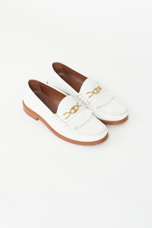 Celine White 
Gold Triomphe Embossed Loafer