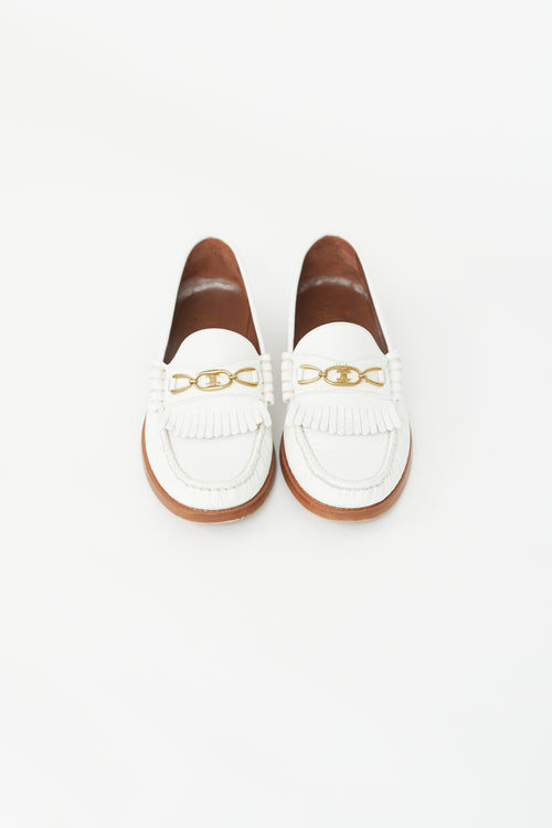 Celine White 
Gold Triomphe Embossed Loafer