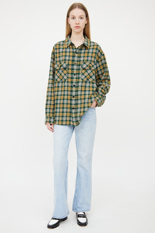 Celine Green 
Yellow Wool Blend Plaid Shirt