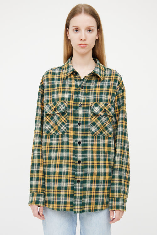 Celine Green 
Yellow Wool Blend Plaid Shirt