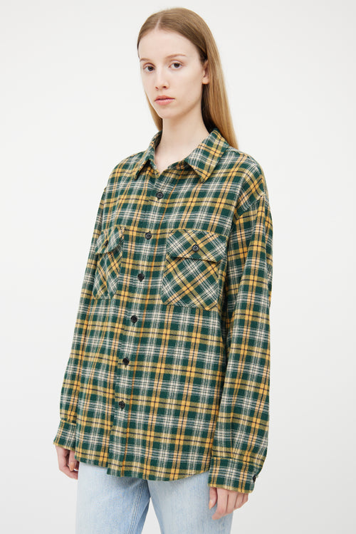 Celine Green 
Yellow Wool Blend Plaid Shirt