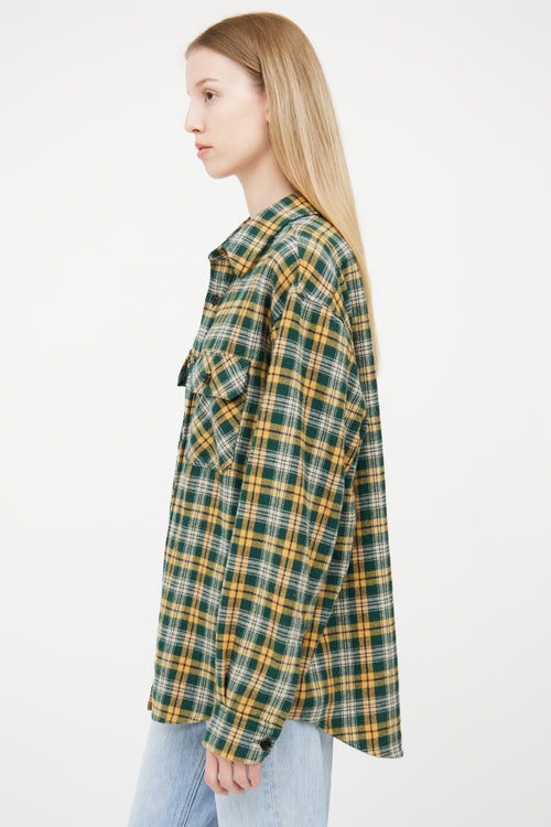 Celine Green 
Yellow Wool Blend Plaid Shirt