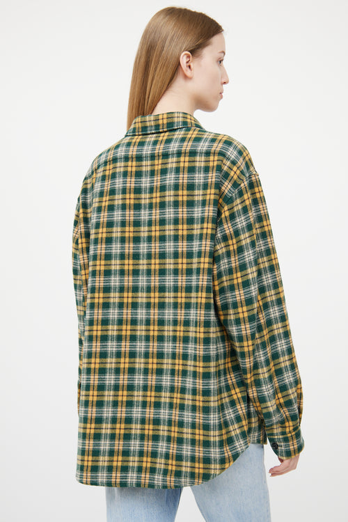 Celine Green 
Yellow Wool Blend Plaid Shirt