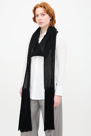 Celine Black Crochet Fringe Scarf