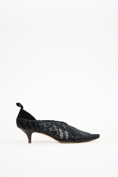 Celine Black Patent Leather Woven Heel