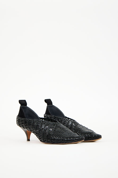 Celine Black Patent Leather Woven Heel