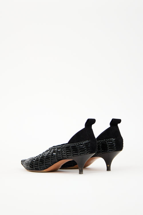 Celine Black Patent Leather Woven Heel