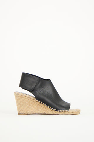 Celine Black Leather Espadrille Wedge Sandal