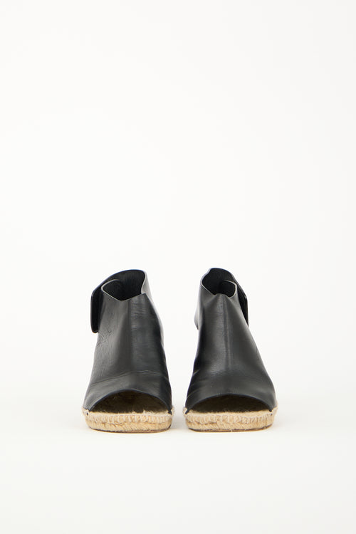 Celine Black Leather Espadrille Wedge Sandal