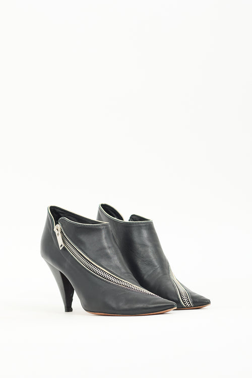 Celine Black Leather Asymmetrical Zip Boot