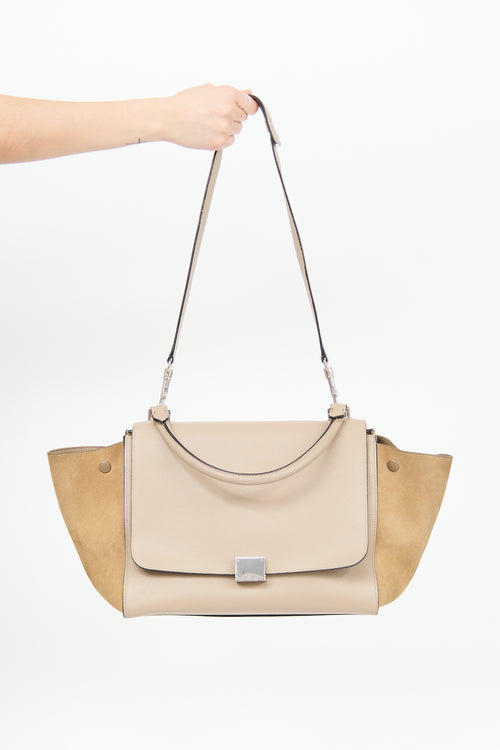 Celine Beige Leather 
Suede Medium Trapeze Bag