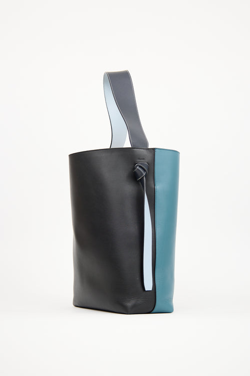 Celine Blue 
Black Leather Twisted Cabas Tote