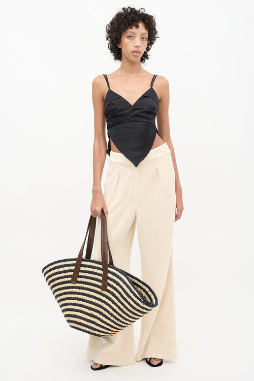 Cesta Beige 
Black Raffia Striped Taco Tote Bag