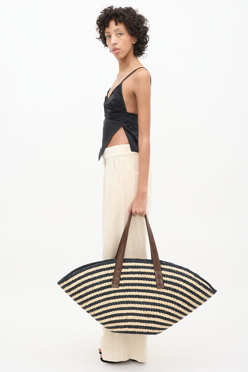 Cesta Beige 
Black Raffia Striped Taco Tote Bag