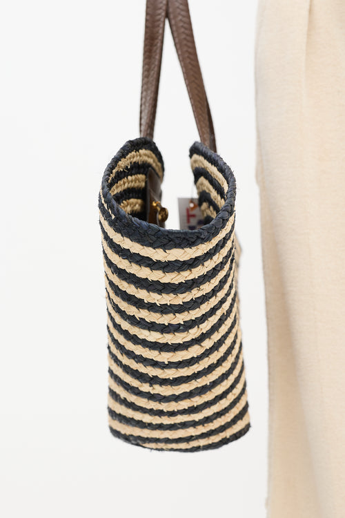 Cesta Beige 
Black Raffia Striped Taco Tote Bag