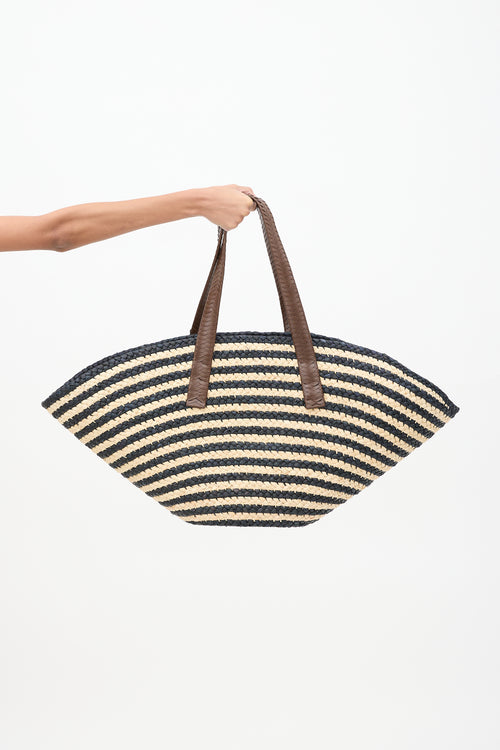 Cesta Beige 
Black Raffia Striped Taco Tote Bag