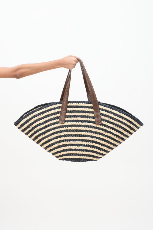 Cesta Beige 
Black Raffia Striped Taco Tote Bag