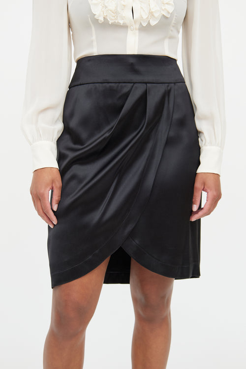 Chanel 06A Black Silk Draped Skirt